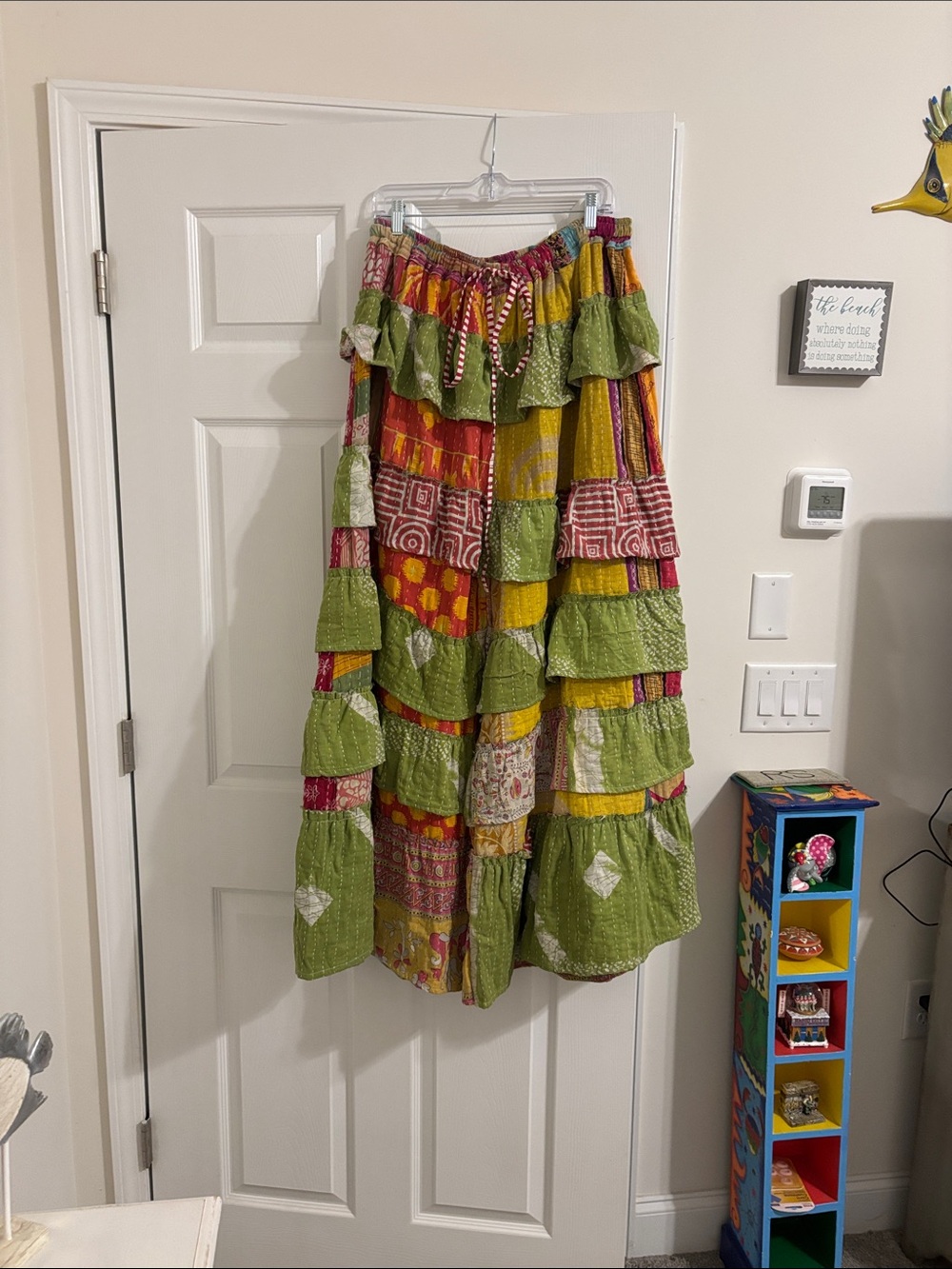Bohemian Tiered Patchwork Maxi Pants in Green & Yellow